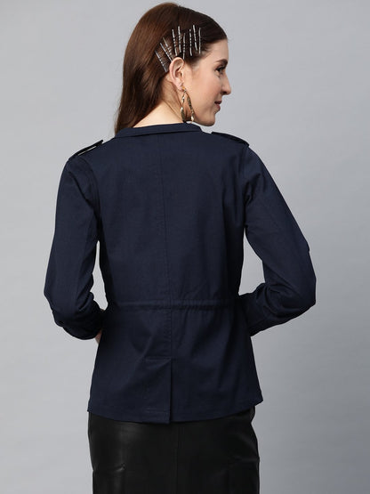 Women's Navy Twill Utility Drawstring Jacket