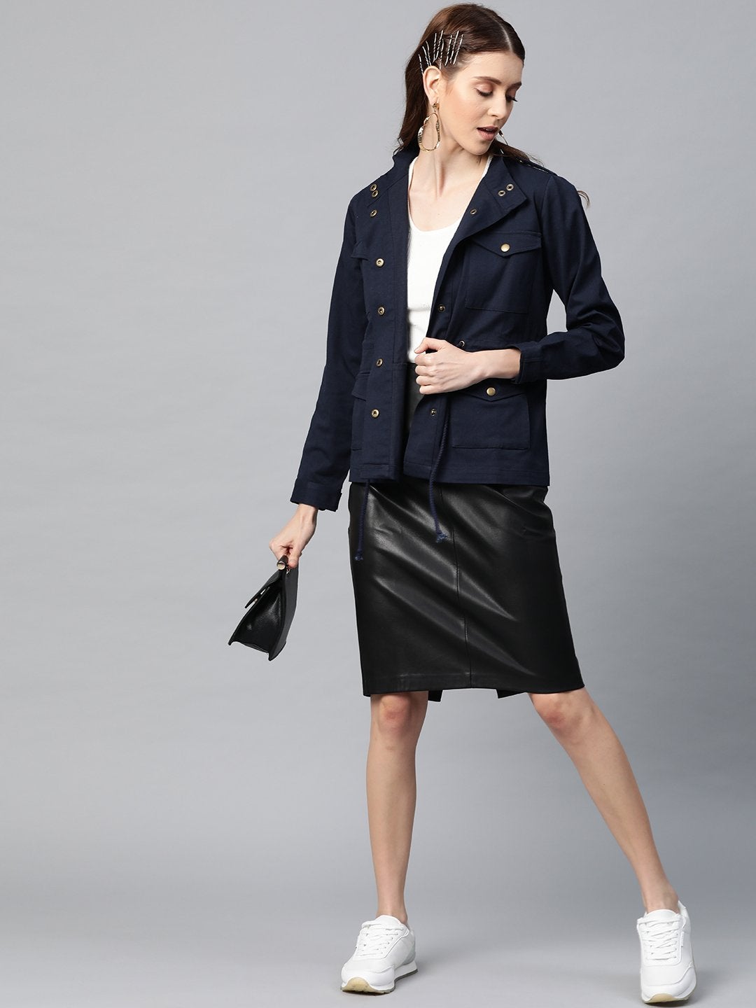 Women's Navy Twill Utility Drawstring Jacket