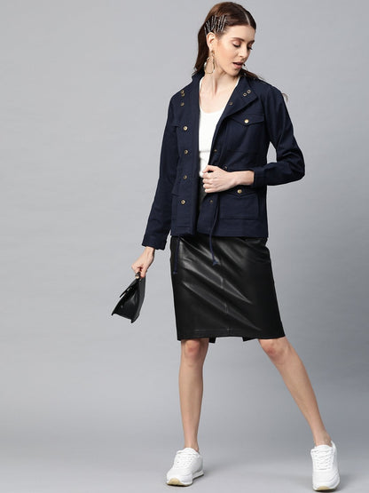 Women's Navy Twill Utility Drawstring Jacket