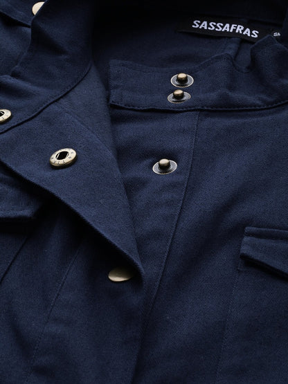 Women's Navy Twill Utility Drawstring Jacket