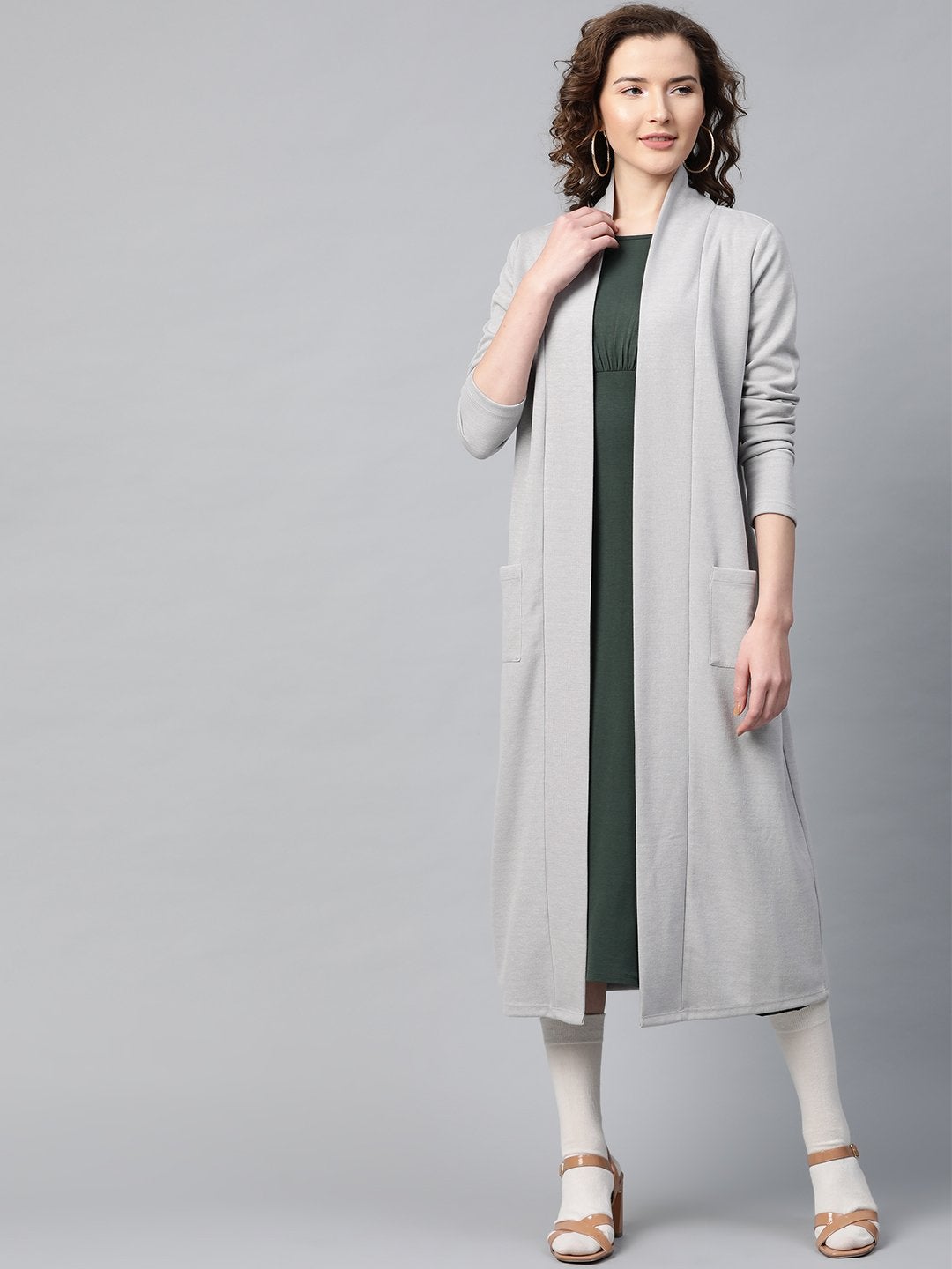 Women's Grey Rib Front Open Longline Shrug