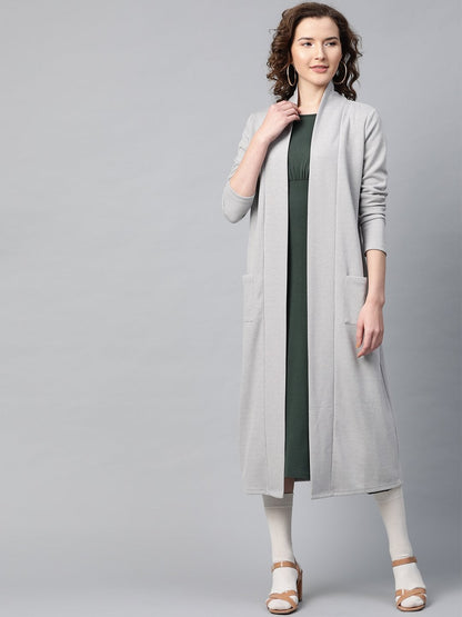 Women's Grey Rib Front Open Longline Shrug