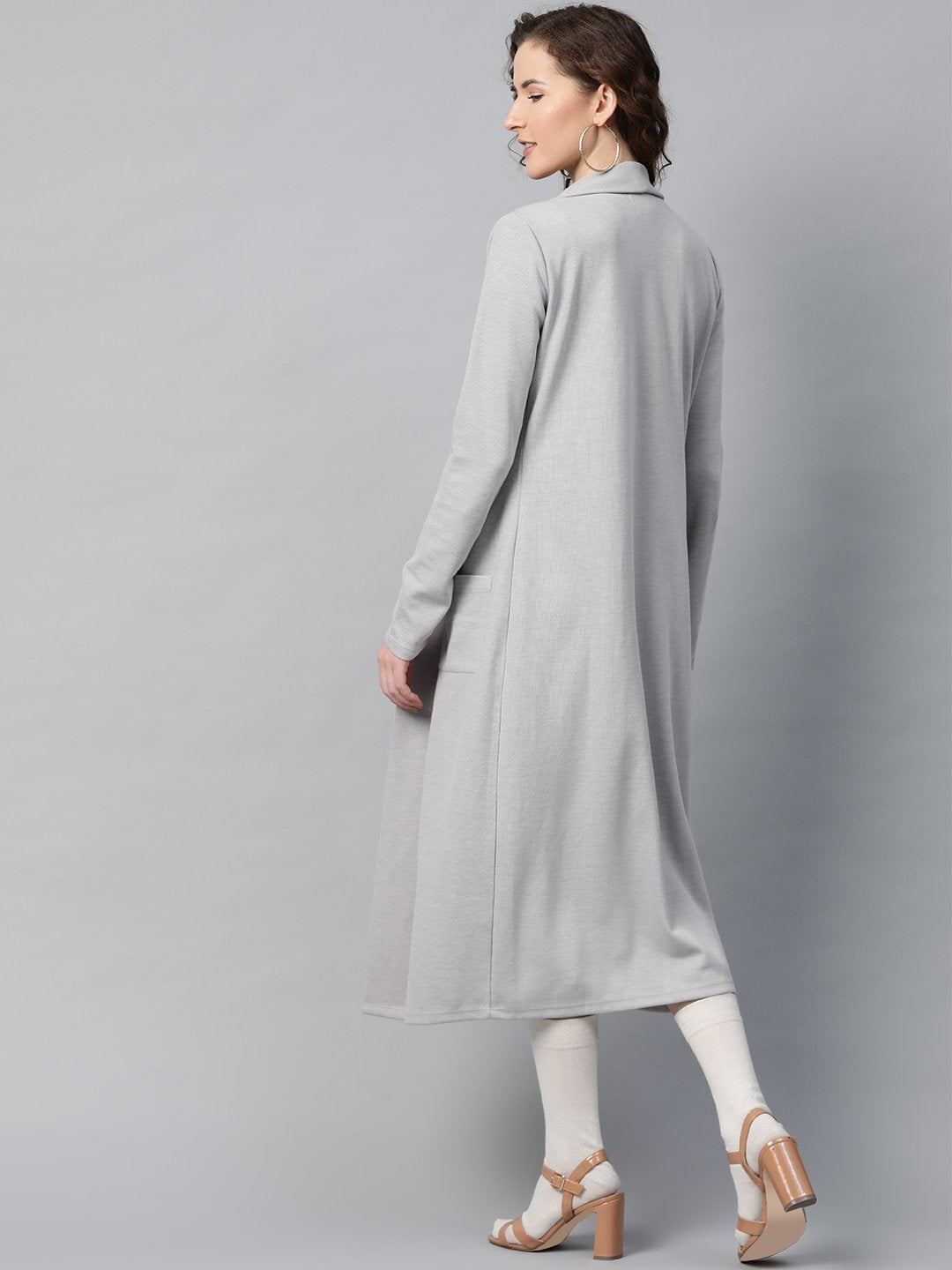 Women's Grey Rib Front Open Longline Shrug
