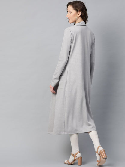 Women's Grey Rib Front Open Longline Shrug