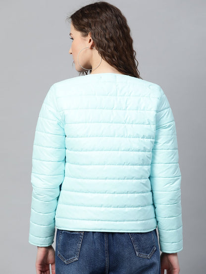 Women's Blue Snap Button Quilted Jacket