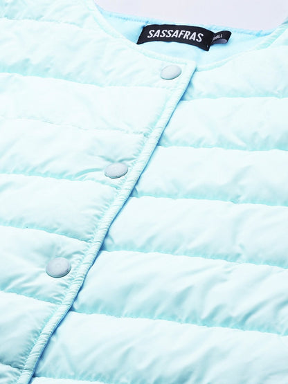 Women's Blue Snap Button Quilted Jacket