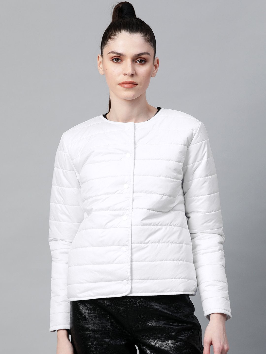 Women's White Snap Button Quilted Jacket