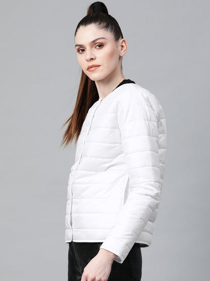 Women's White Snap Button Quilted Jacket