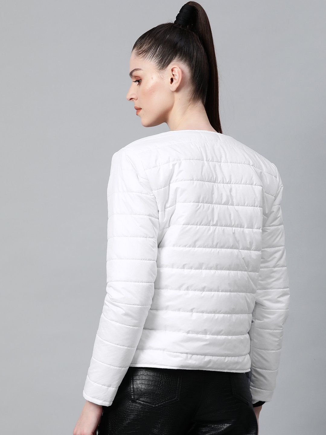 Women's White Snap Button Quilted Jacket