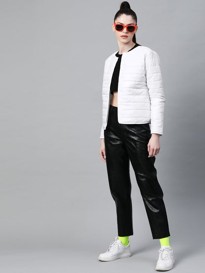 Women's White Snap Button Quilted Jacket