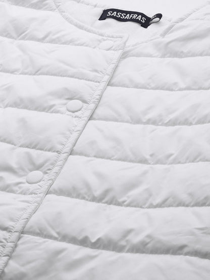 Women's White Snap Button Quilted Jacket
