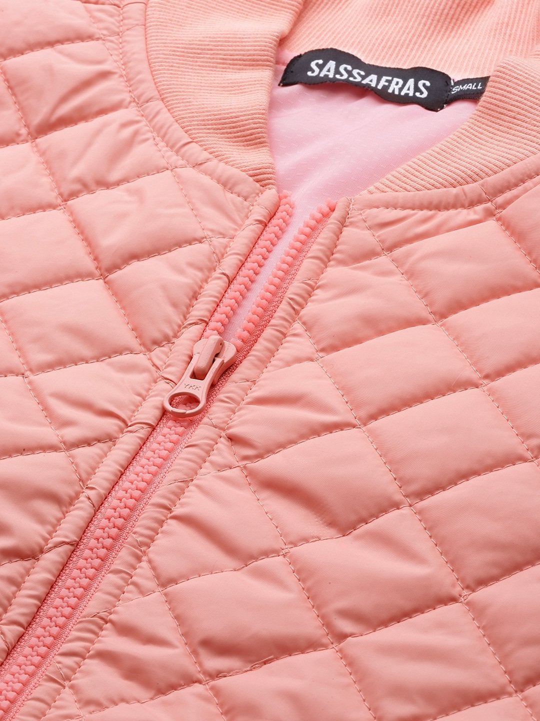 Women's Peach Drawstring Quilted Bomber Jacket