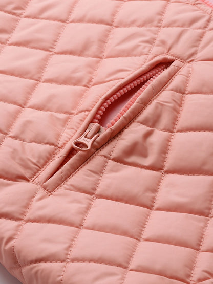 Women's Peach Drawstring Quilted Bomber Jacket