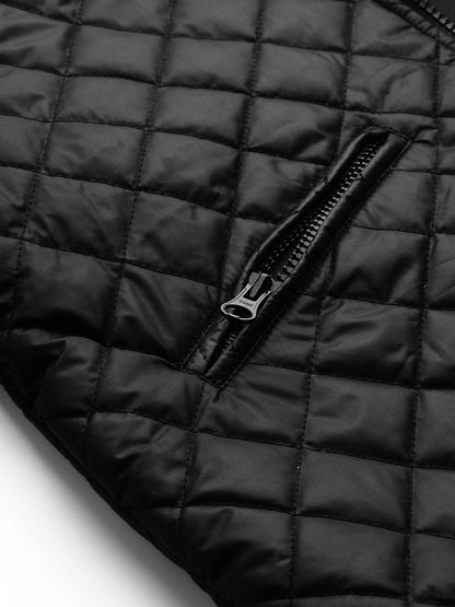 Women's Black Drawstring Quilted Bomber Jacket