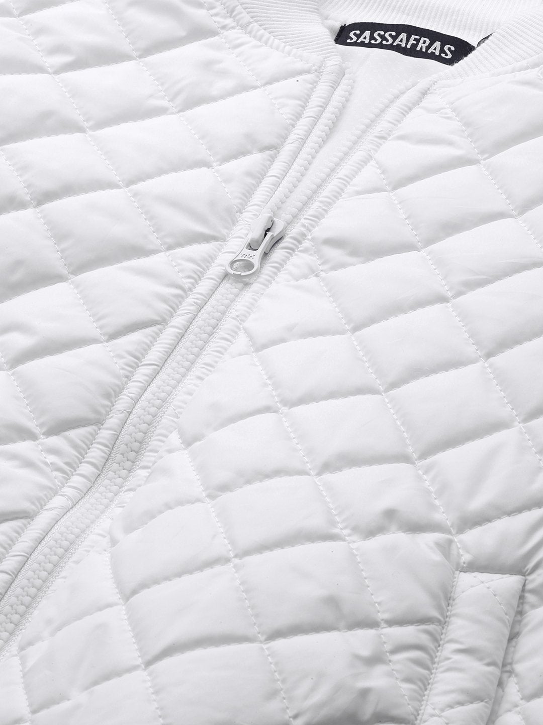 Women's White Tie-Up Detail Quilted Bomber Jacket
