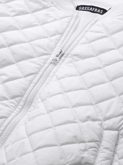 Women's White Tie-Up Detail Quilted Bomber Jacket
