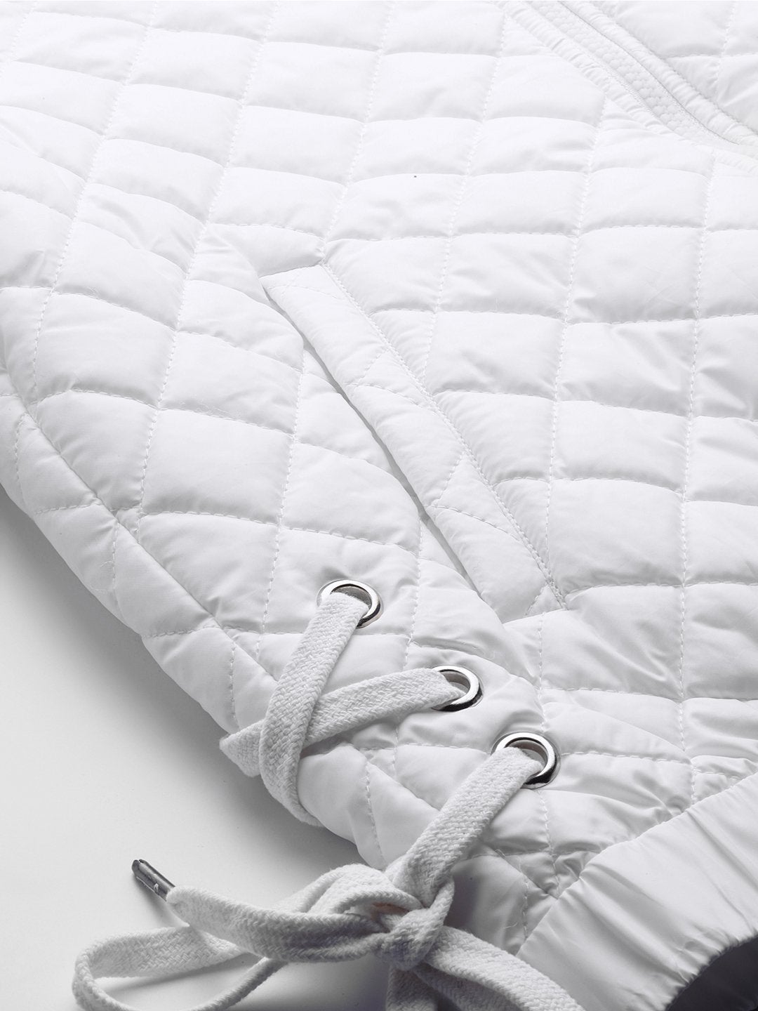 Women's White Tie-Up Detail Quilted Bomber Jacket