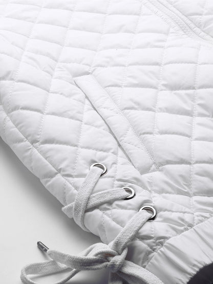 Women's White Tie-Up Detail Quilted Bomber Jacket