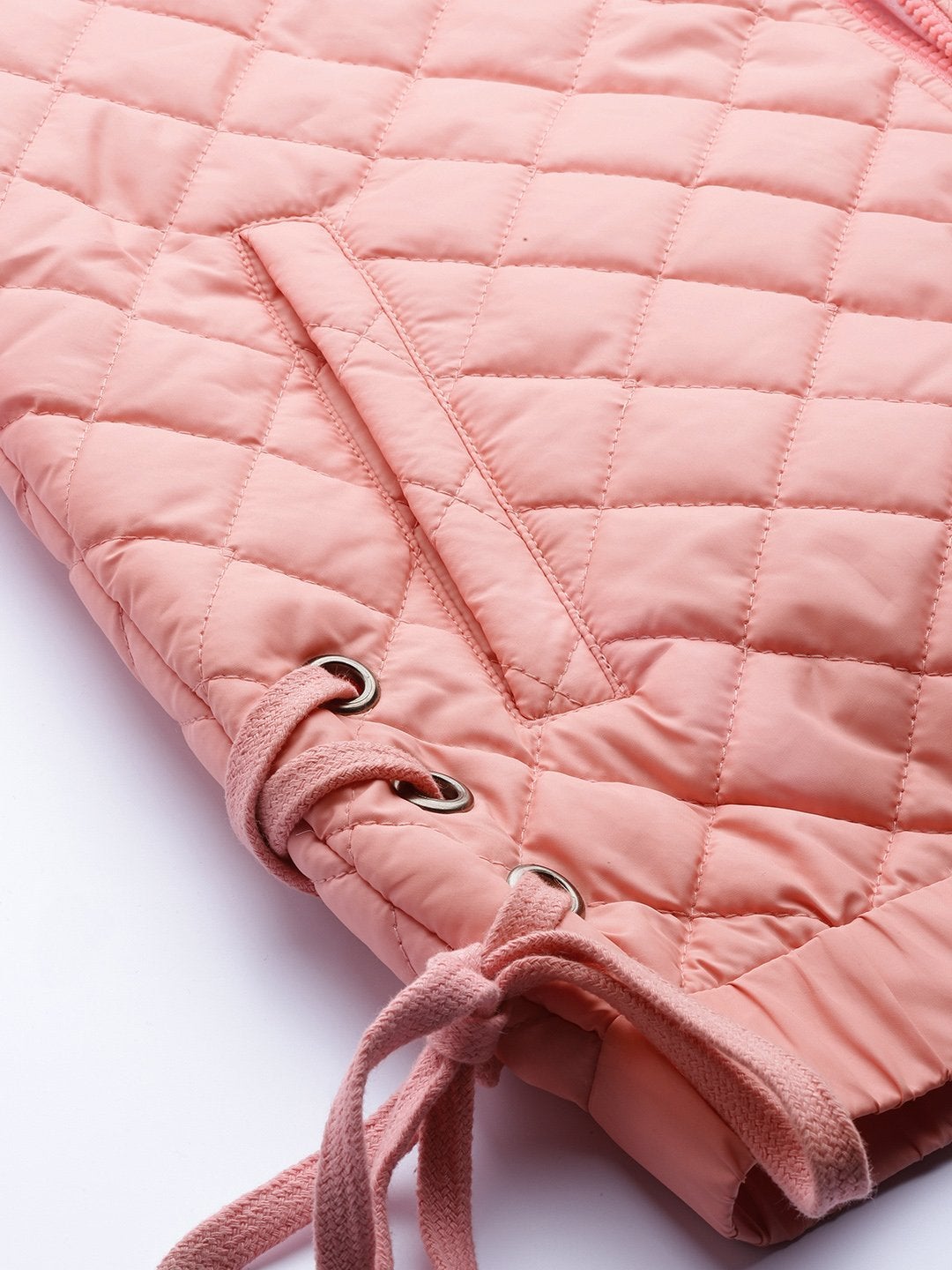 Women's Peach Tie-Up Detail Quilted Bomber Jacket