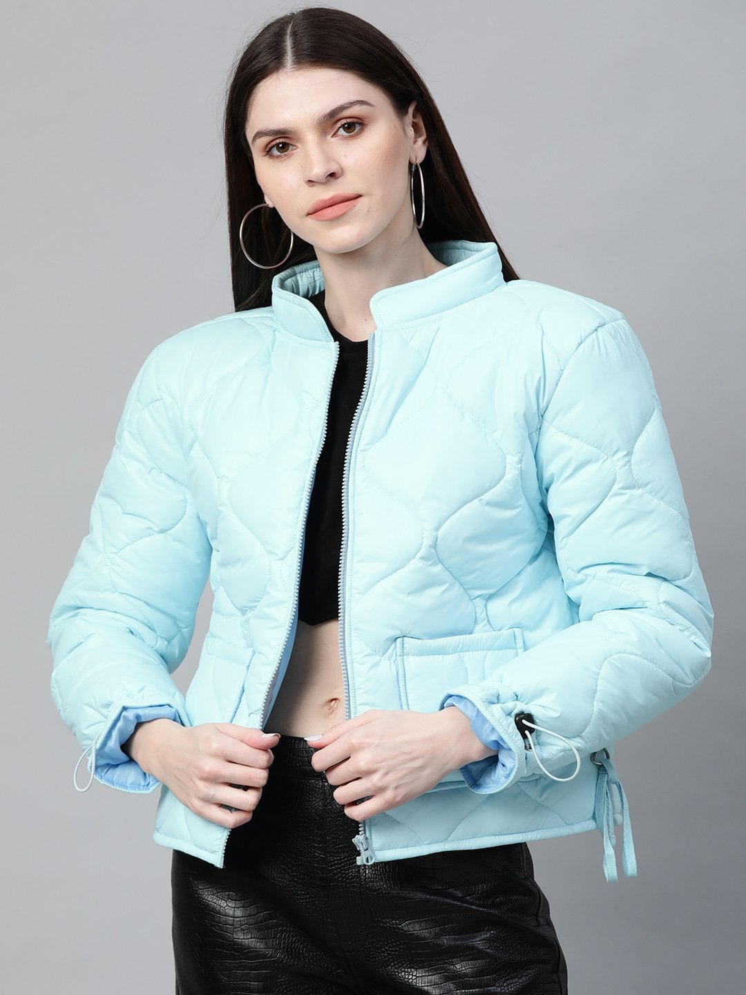 Women's Blue Front Pocket Puffer Jacket