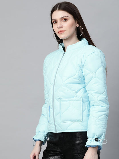 Women's Blue Front Pocket Puffer Jacket