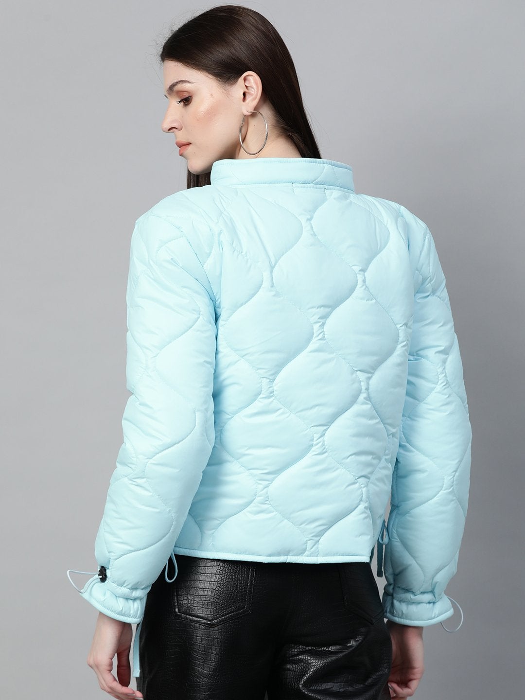 Women's Blue Front Pocket Puffer Jacket