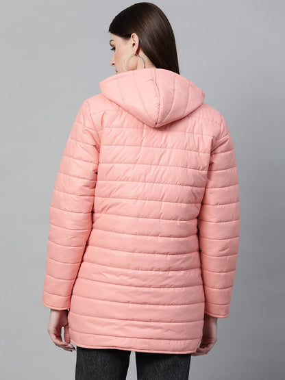 Women's Peach Hooded Long Puffer Jacket