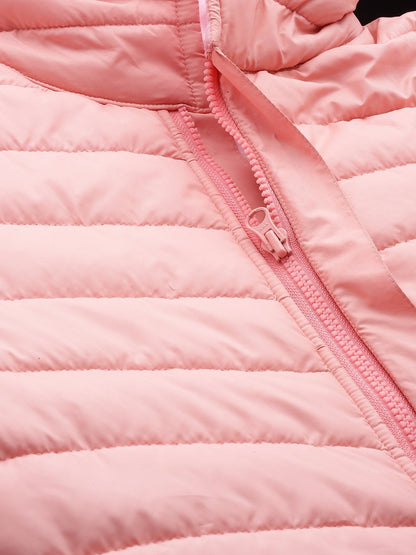 Women's Peach Hooded Long Puffer Jacket