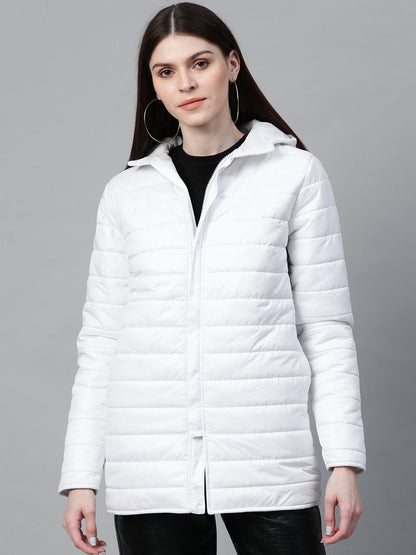 Women's White Hooded Long Puffer Jacket