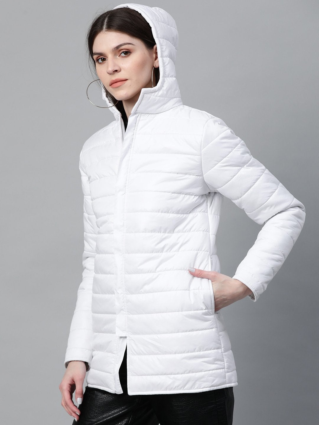 Women's White Hooded Long Puffer Jacket