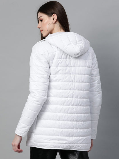 Women's White Hooded Long Puffer Jacket