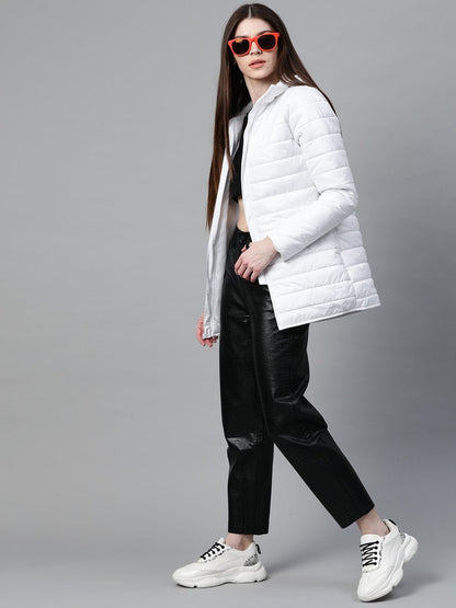 Women's White Hooded Long Puffer Jacket