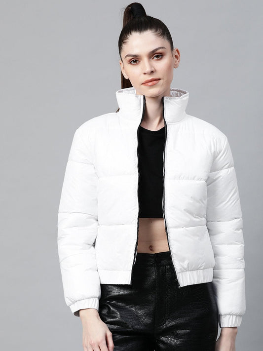 Women's White Full Sleeve Quilted Jacket