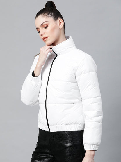 Women's White Full Sleeve Quilted Jacket