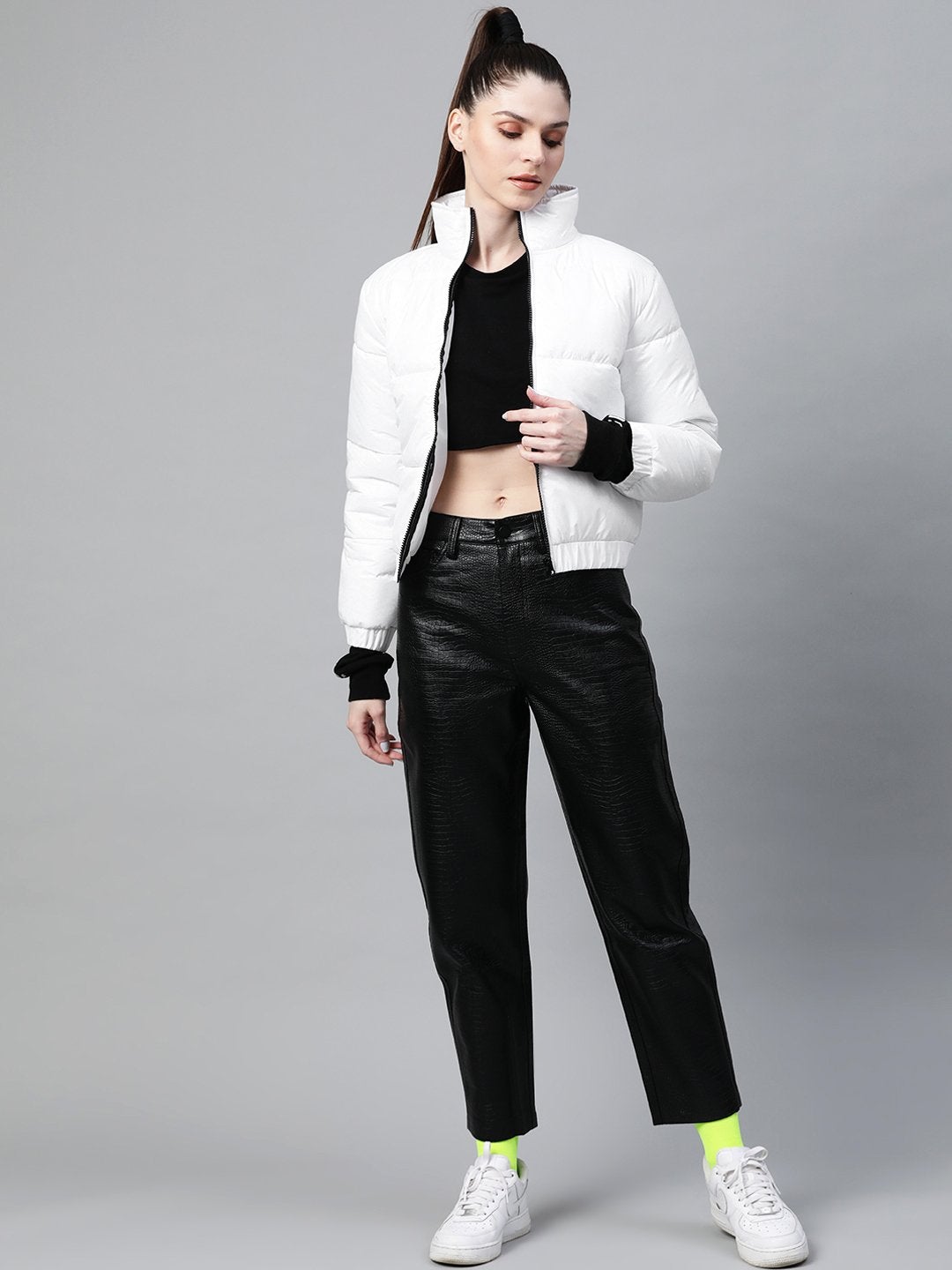 Women's White Full Sleeve Quilted Jacket