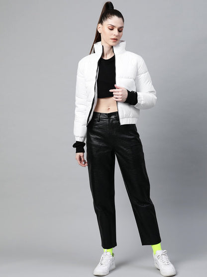 Women's White Full Sleeve Quilted Jacket