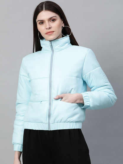 Women's Blue Full Sleeve Quilted Jacket