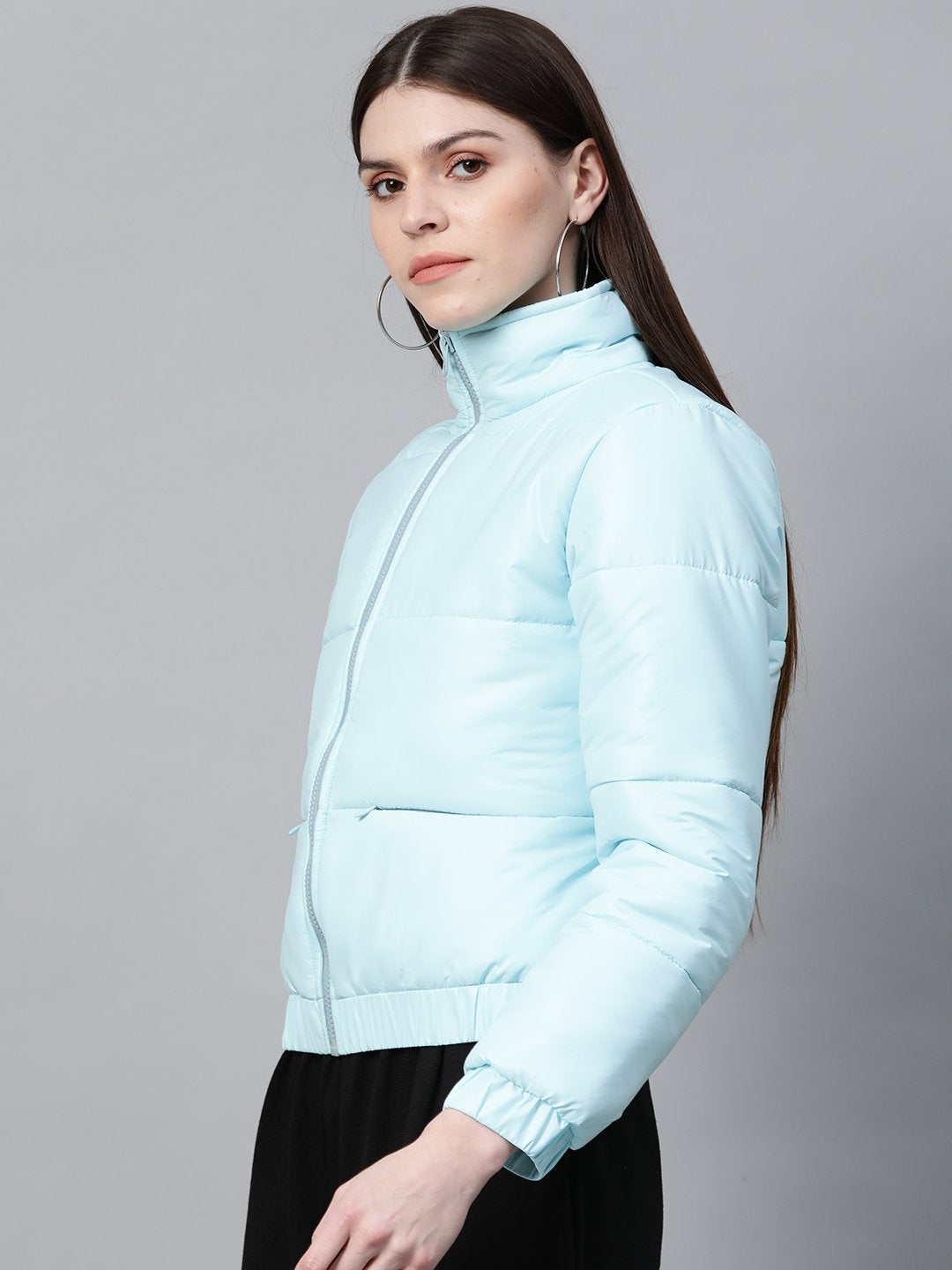 Women's Blue Full Sleeve Quilted Jacket
