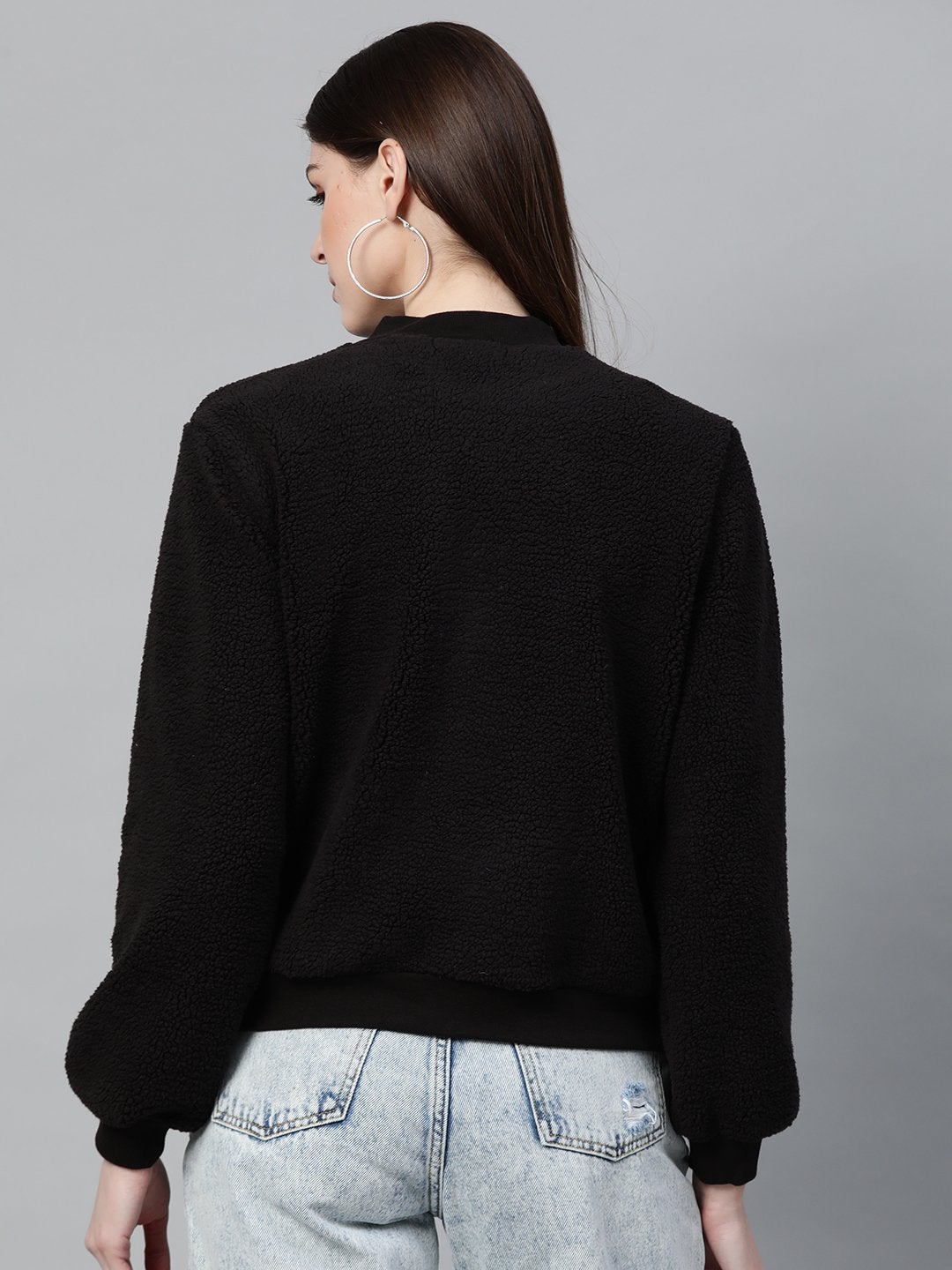 Women's Black Fur Bomber Jacket
