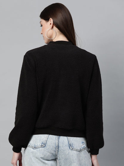 Women's Black Fur Bomber Jacket