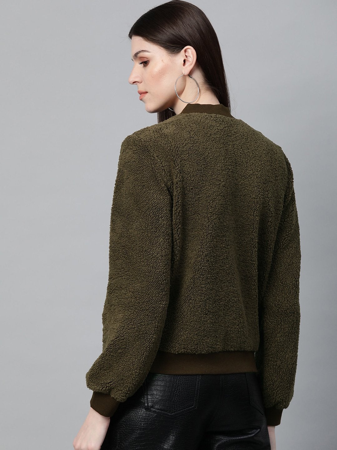 Women's Olive Fur Bomber Jacket