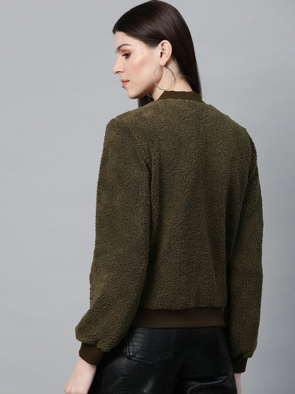 Women's Olive Fur Bomber Jacket