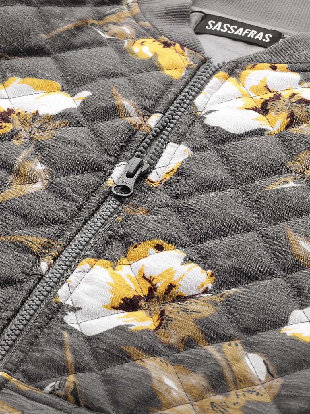 Women's Grey Floral Polysilk Bomber Jacket