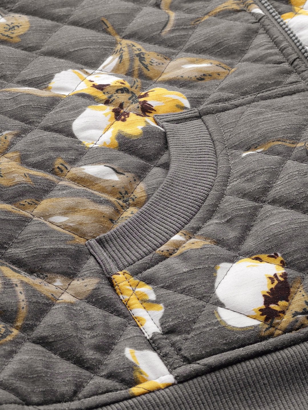 Women's Grey Floral Polysilk Bomber Jacket
