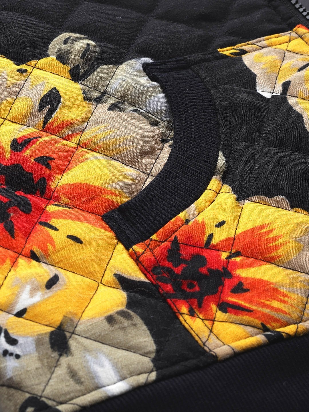 Women's Black Floral Polysilk Bomber Jacket