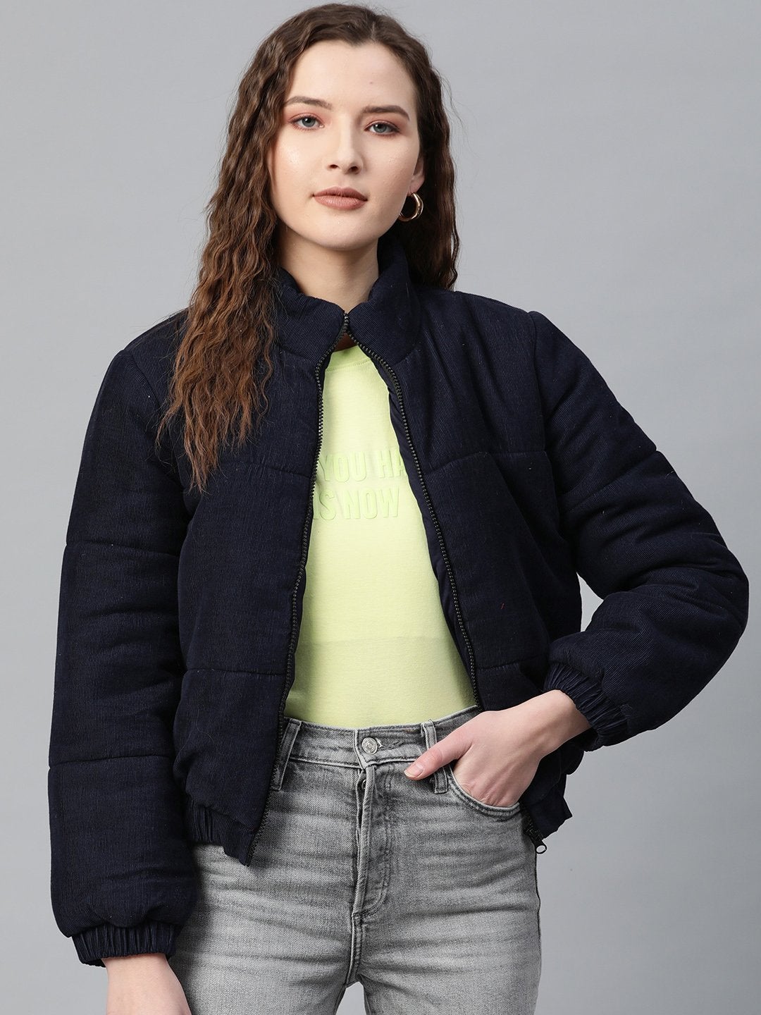 Women's Navy Corduroy Quilted Jacket