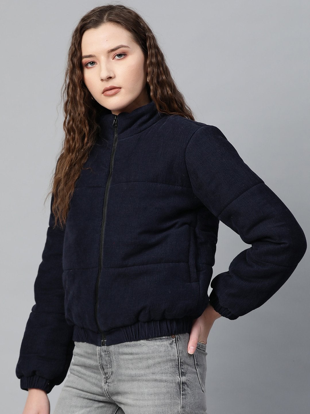Women's Navy Corduroy Quilted Jacket