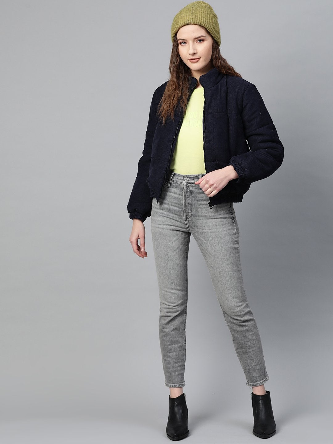 Women's Navy Corduroy Quilted Jacket