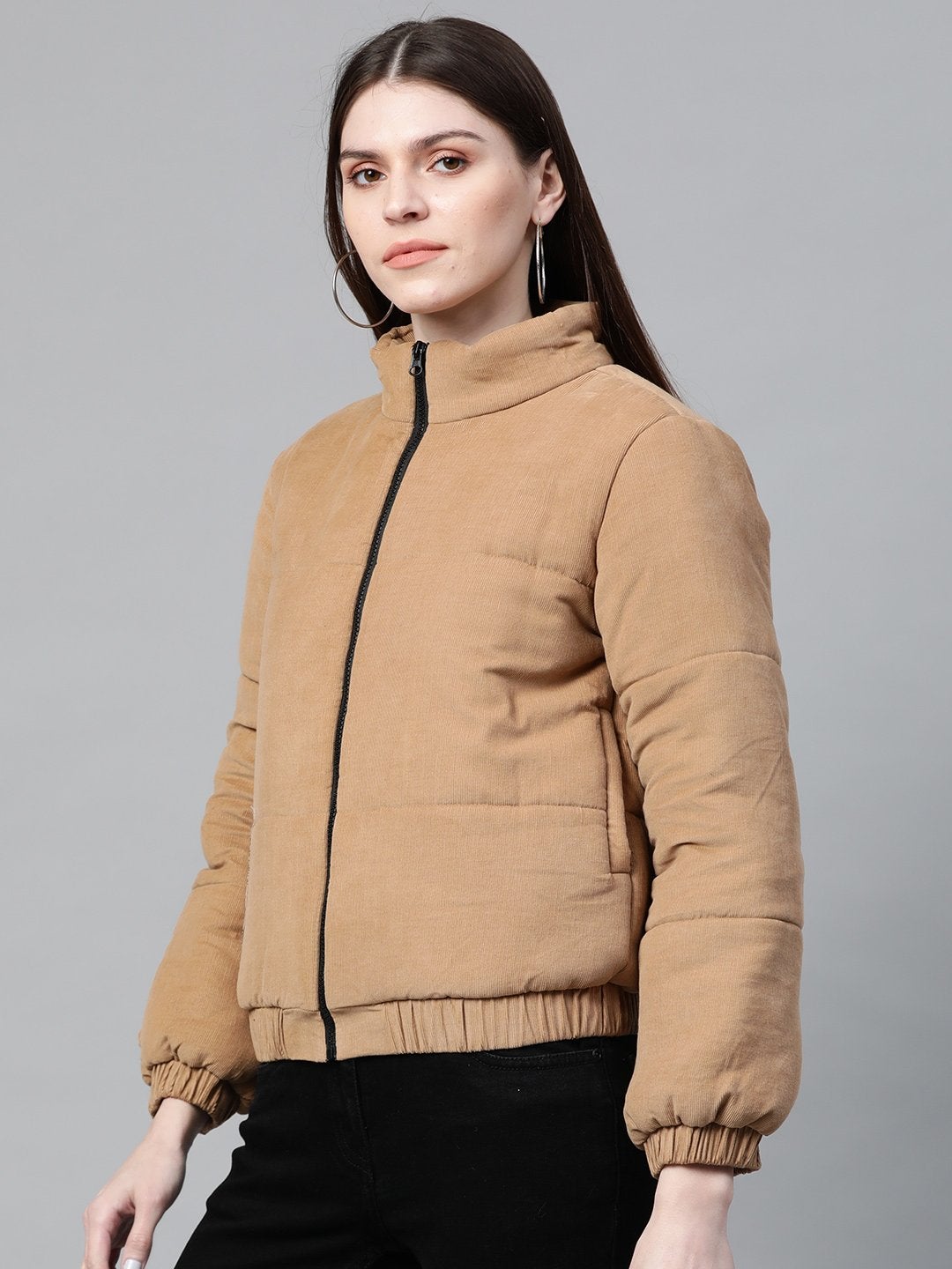 Women's Beige Corduroy Quilted Jacket