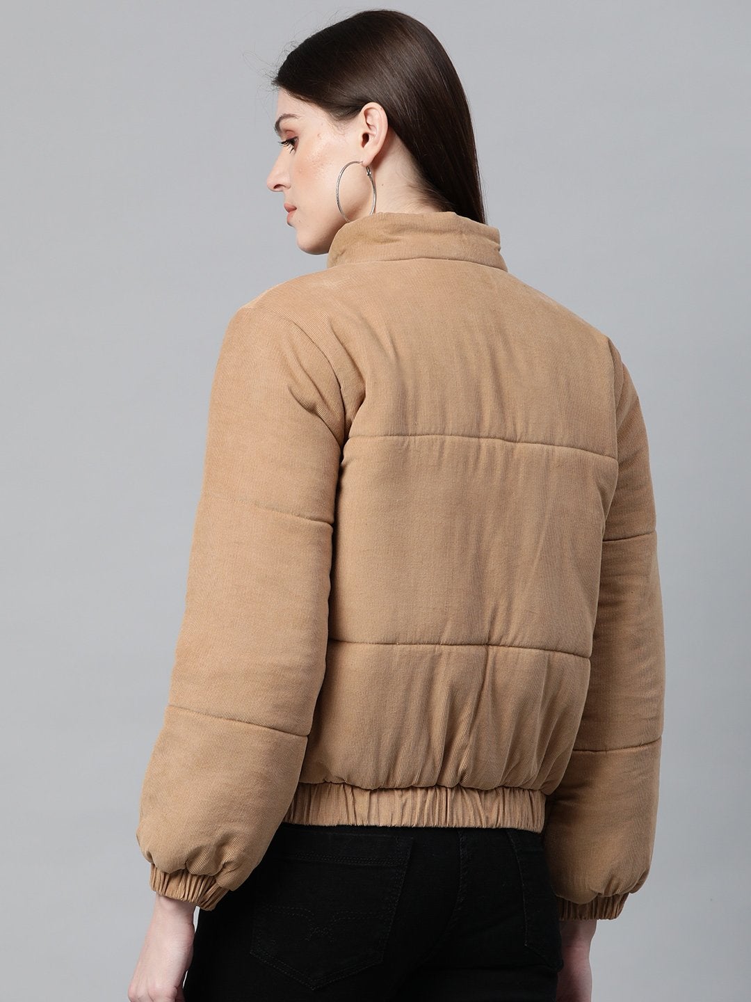 Women's Beige Corduroy Quilted Jacket